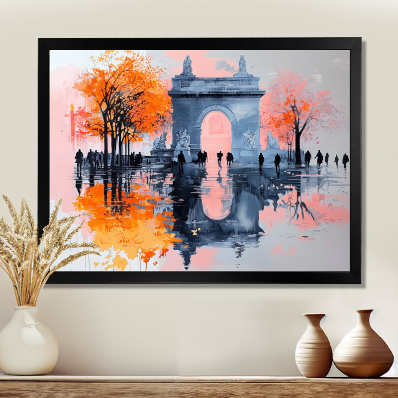 Abstrait Arc de Triomphe à Paris I - City Paris Wall Art Living Room, 12" H x 20" W, Picture Framed Print, Black