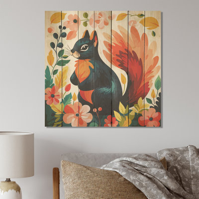 Blue And Orange Forest Squirrel  - Squirrel Animal On Wood Print