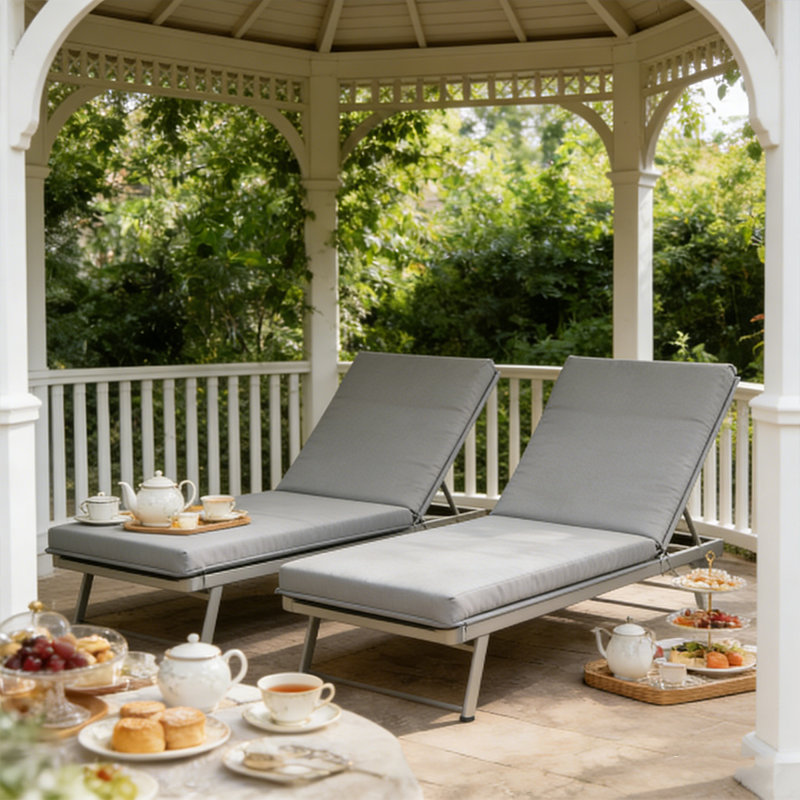 Ensemble de 2 coussins de chaise d'extérieur pliables gris 76 po avec tissu en polyester résistant à l'eau et attaches antidérapantes pour jardin, bord de piscine, porche