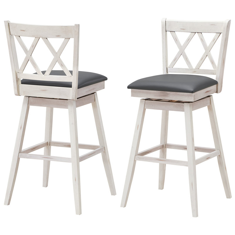 Dutil Swivel Counter Stool with Solid Wood Frame, White, Counter Stool (62cm Seat Height)