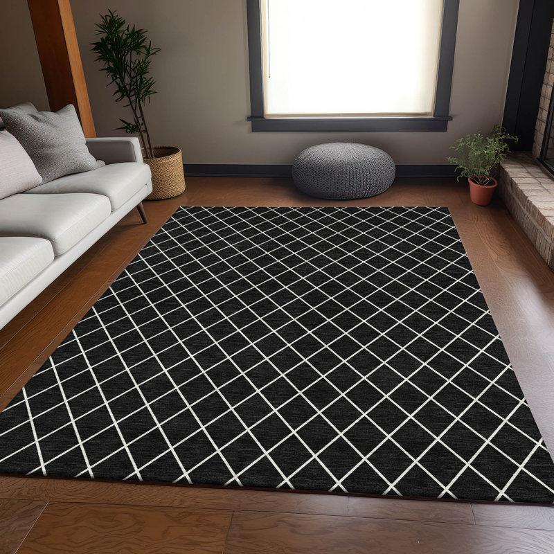 Premium Machine Washable Prisco Black Rug, Rectangle 2'6" x 3'10"