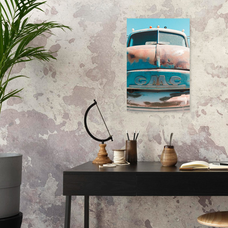 «Vintage Rusted Gmc Truck Classic Retro Traditional Traditional Tree Landscape», reproduction d'art mural, 24" H x 16" W