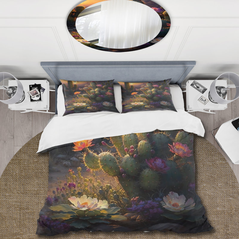 Ensemble de housse de couette en microfibre / polyester Cactus In Desert I, Housse de couette pour grand lit et 2 taies décor