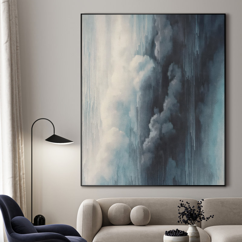 Très grand art mural imprimé sur toile - Paysage abstrait neutre moderne pour la décoration d'une œuvre d'art contemporaine de salon ou de chambre à coucher - «Assemblage requis du cadre (cadre non fini)»