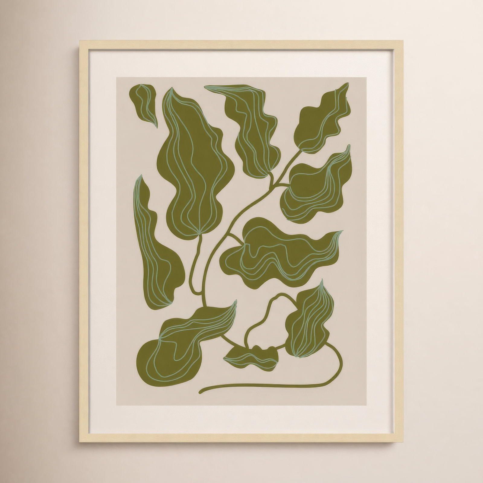 Expressive Abstract House Plant Green Print, Brown, 41" H x 33" W x 1" D
