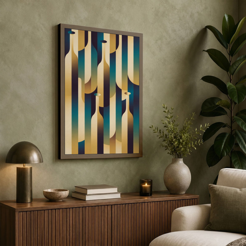 Geometric Waves Art Deco - Wrapped Canvas, 30x20 - 76.2 x 50.8 cm, Taupe Border