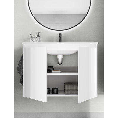 Youcef 48 " W Free Standing Wall Mounted 1 Single Vanity Bathroom Vanity With Ceramic Top