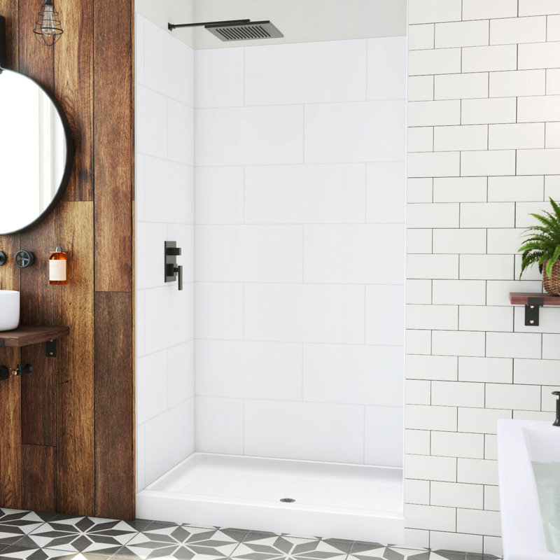 DreamLine DreamStone P 34 po x l 48 po. Ensemble de base et de mur blanc à motif de métro traditionnel