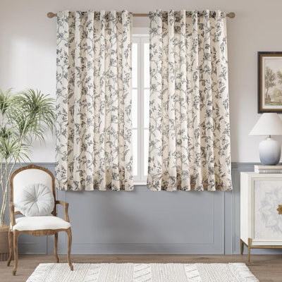 Linen Blend Semi-Sheer Rod Pocket French Country Floral  Curtains