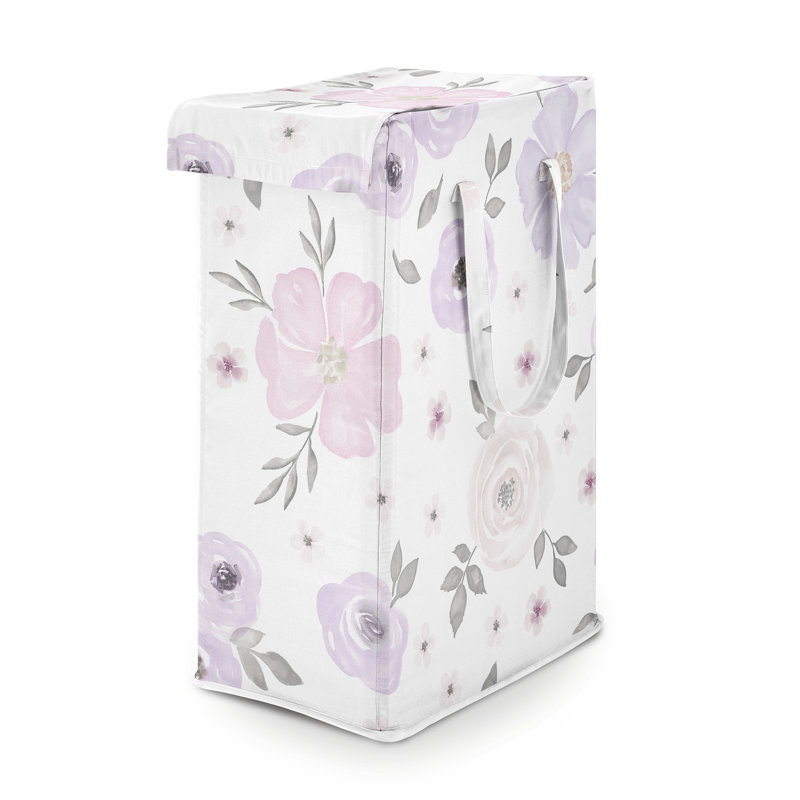 Panier à linge aquarelle à motif floral lavande mauve