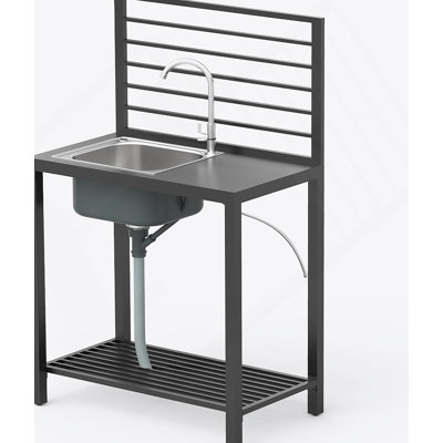 Outdoor Kitchen Island With Storage, Aluminum Kitchen Storage Island Stainless Steel Outdoor Sink W/Faucet & Drainboard, Freestanding Storage Shelves With Protective Cover Indoor Outdoor