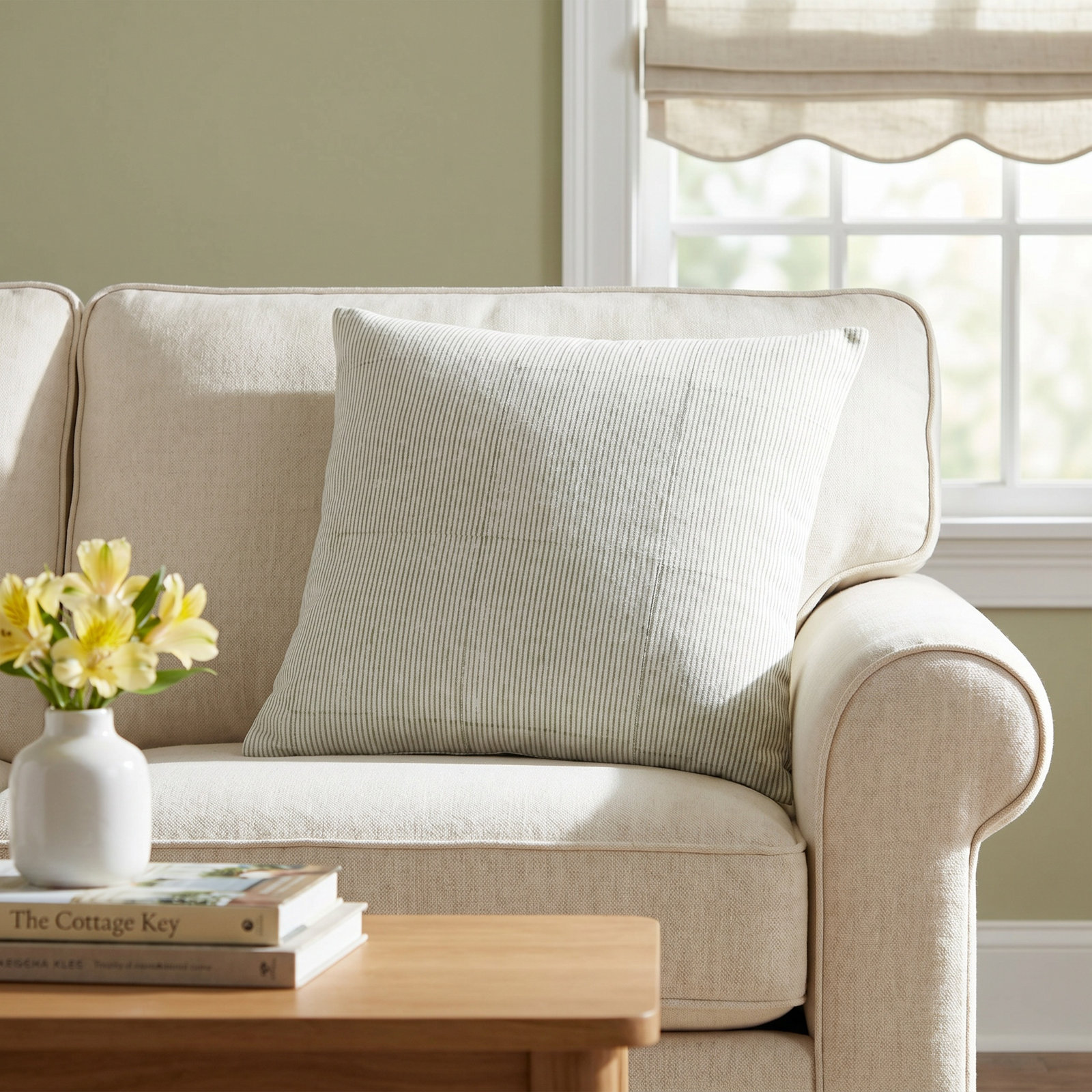 Vischer Striped Linen Throw Pillow, Light Beige, Polyester/Polyfill, 20" x 20"