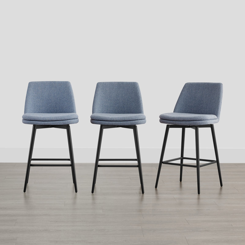 Betzalel Swivel Upholstered Counter Stool, Blue, 3