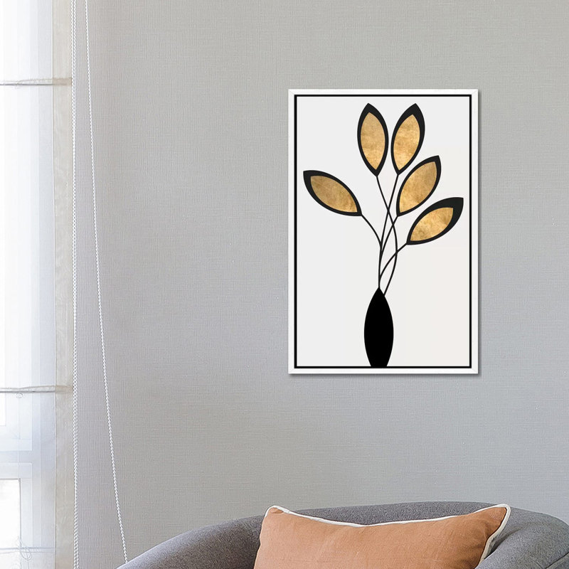 Cinco - Black 1 Piece Painting on Canvas, 66.04cm H x 45.72cm W x 3.81cm D, White Floater Framed
