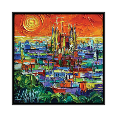 " Barcelona View Stylized Cityscape " by Mona Edulesco Painting Print