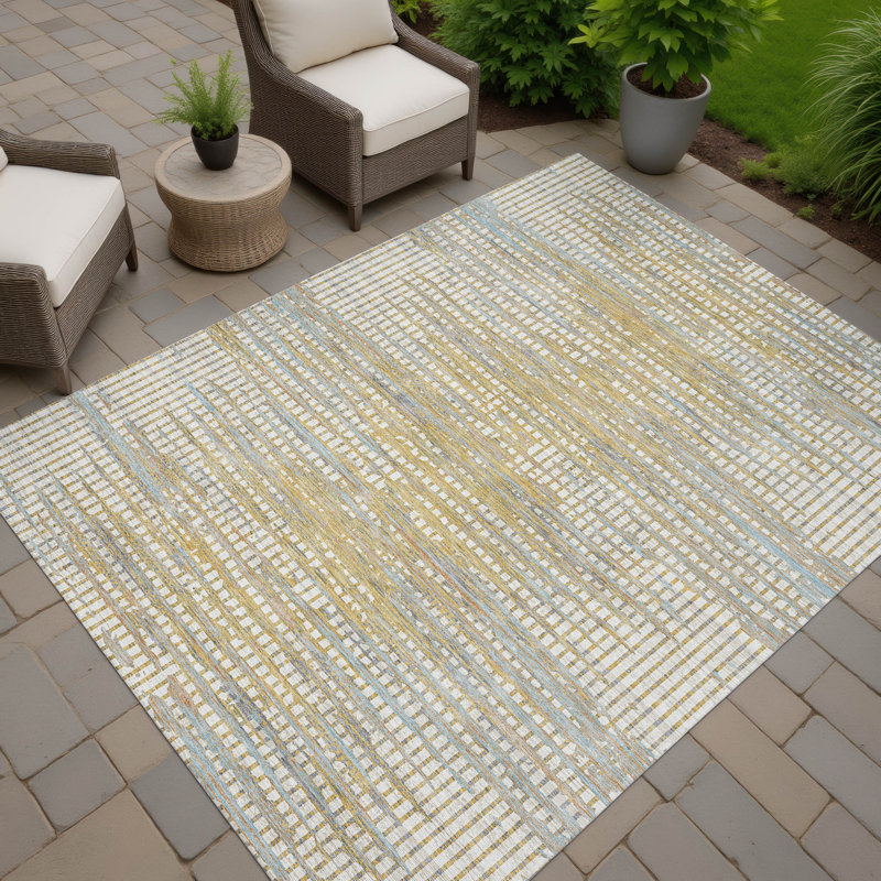 Machine Washable Indoor/Outdoor Chantille ACN2642 Abstract Rug, Ivory, 5' x 7'6"