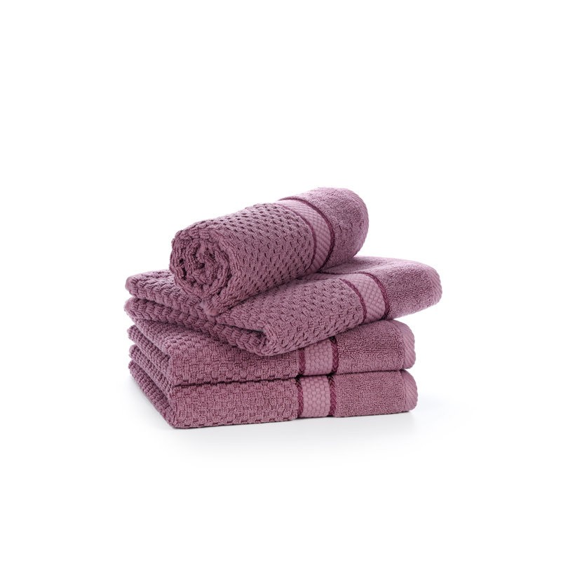 Collection de serviettes texturées 100% coton Mulaayam, Serviettes de bain - paquet de 4, Mauve raisin