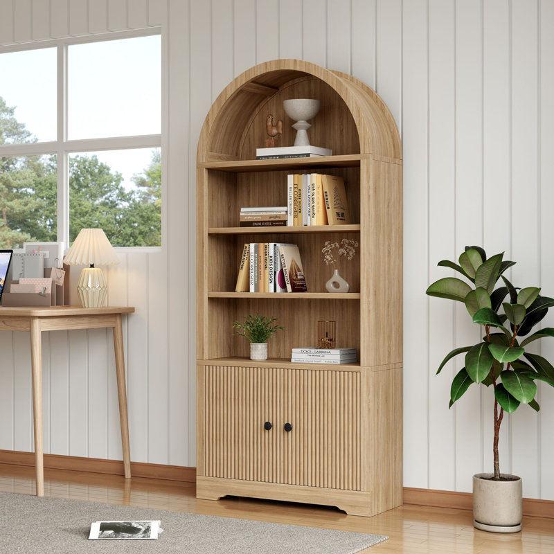 70.08"H Arched Storage Bookcase, Natural