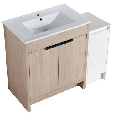 42 Inch Freestanding Bathroom Vanity with Ceramic Sink and Storage Cabinets, Soft Closing Door, 02430+0312 Combination Cabinet, KD-Package