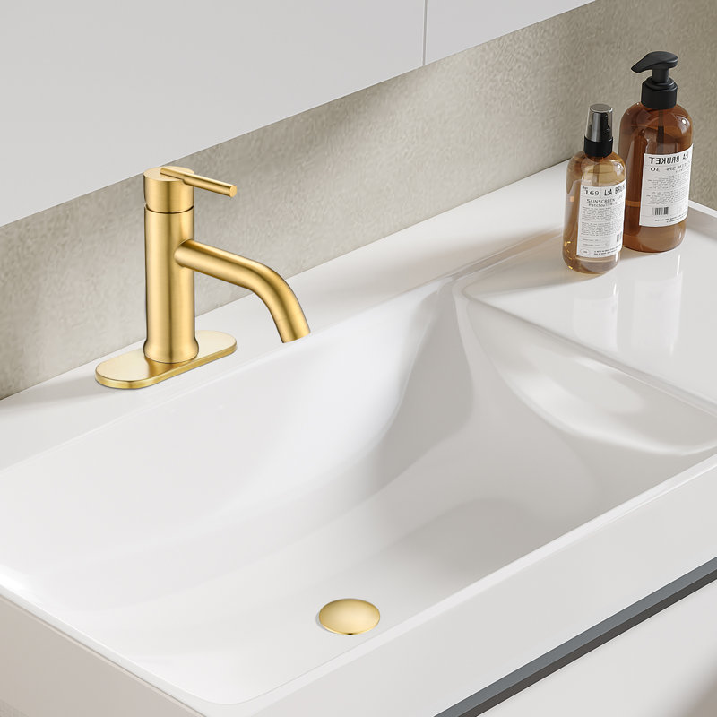 Single-Hole Single-handle Bathroom Faucet with Drain Assembly, Gold