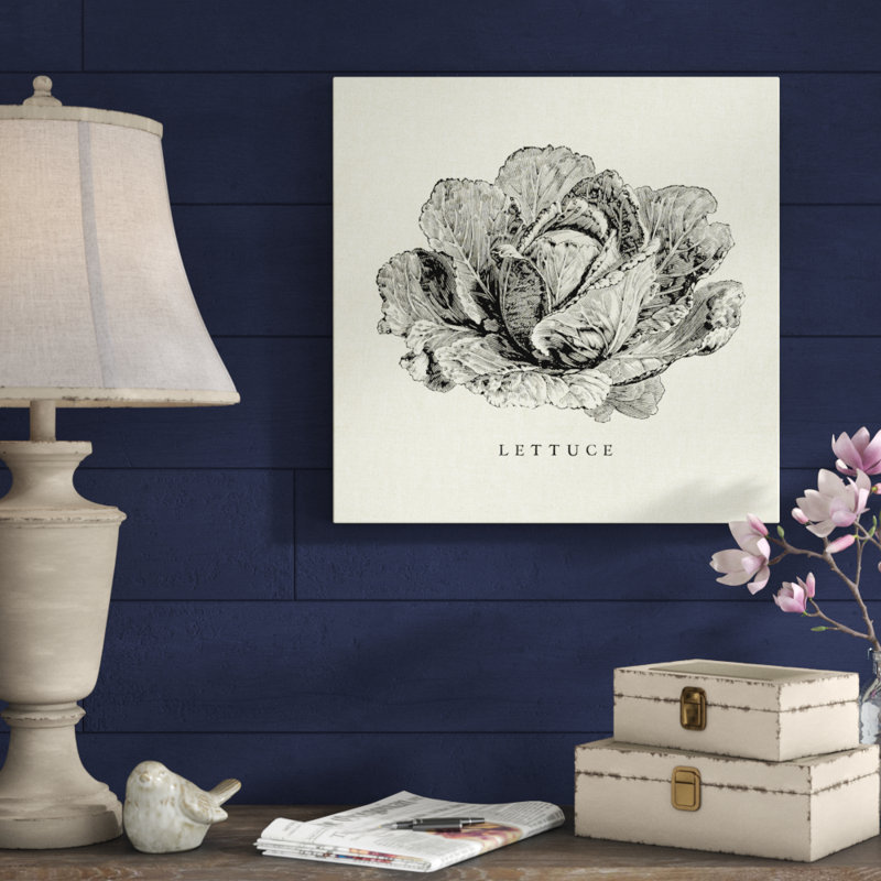 Linen Vegetable BW Sketch Lettuce by Studio Mousseau - No Frame Painting on Canvas, 51cm H x 51cm W x 3.8cm D