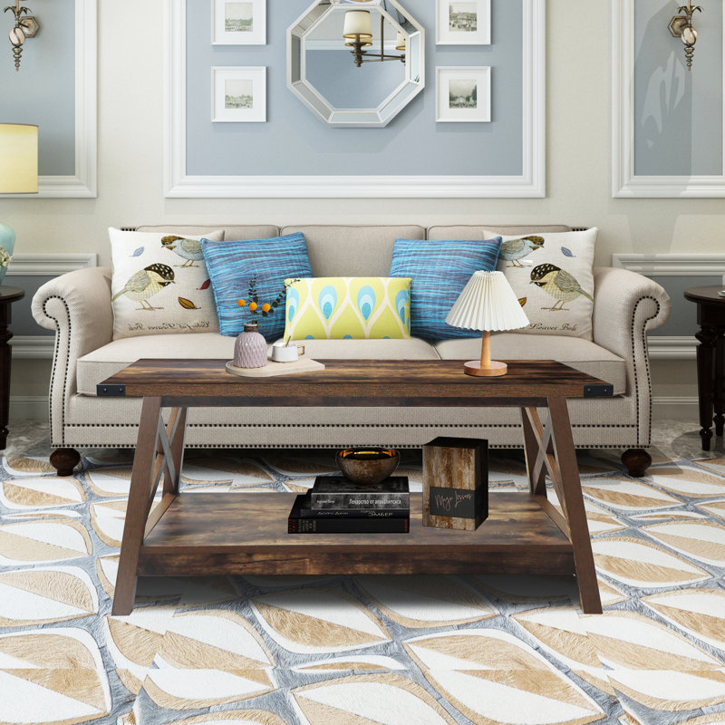 Table basse avec rangement Braydi, Bois rustique