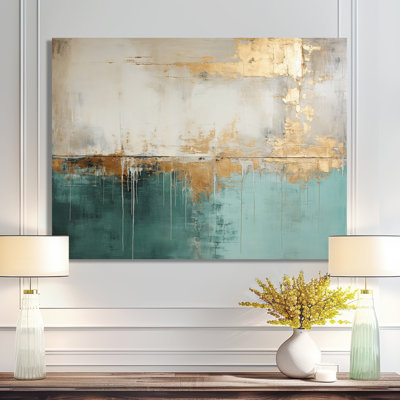 Minimalism Gold And Teal Horizon - Abstract Painting Wall Art