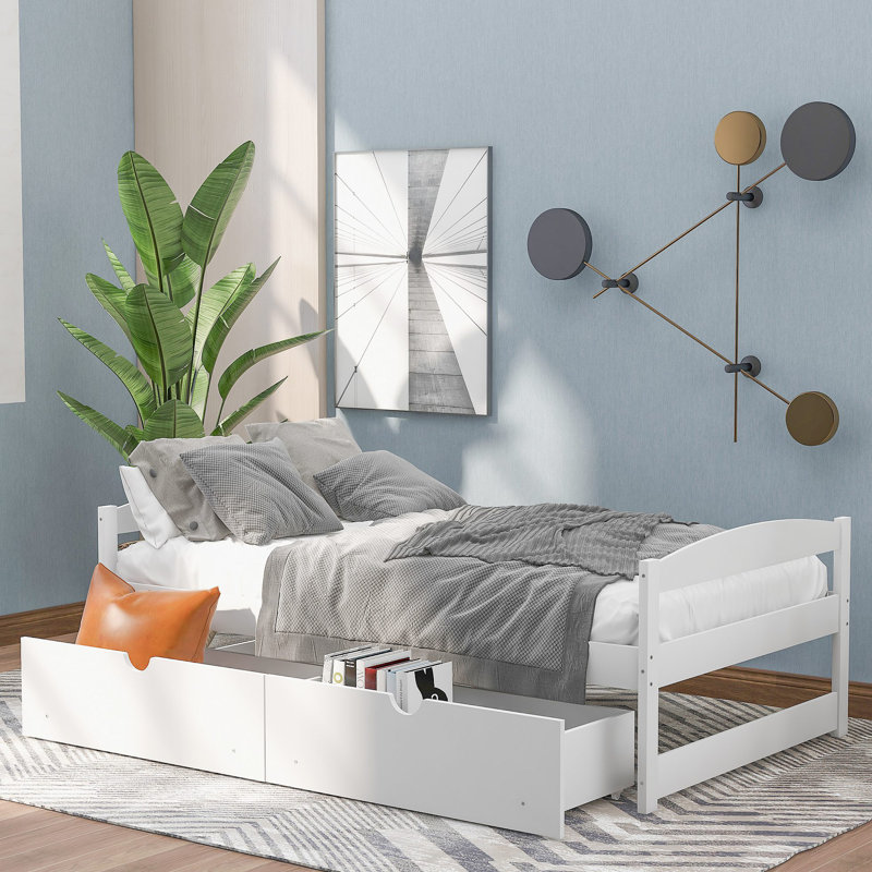 platform bed with two drawers, White