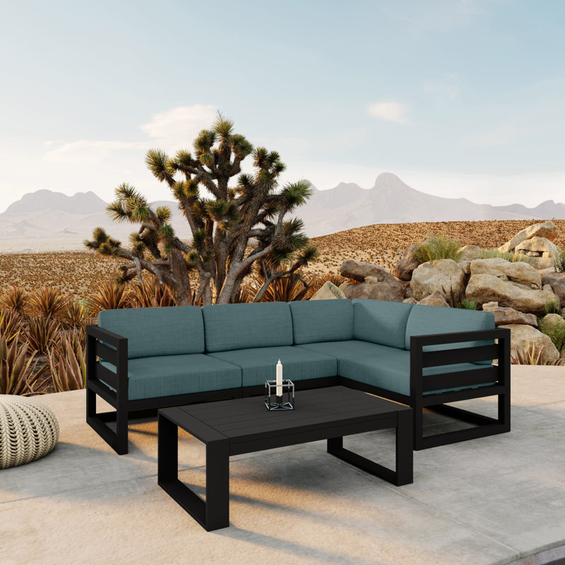 Avion 5 Piece Sectional Set - Black, Cast Silver Sunbrella®, Black