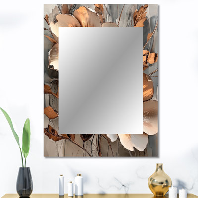 Metallic Copper And Chrome Abstract Flowers I - Large Wall Mirror On Metal