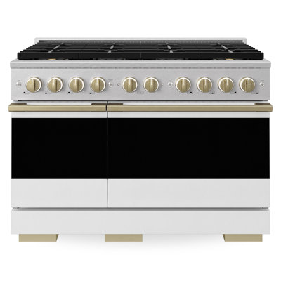 ZLINE Autograph 48 in. Marino Dual Fuel DuoPro Range in Satin Steel with White & Bronze Accents