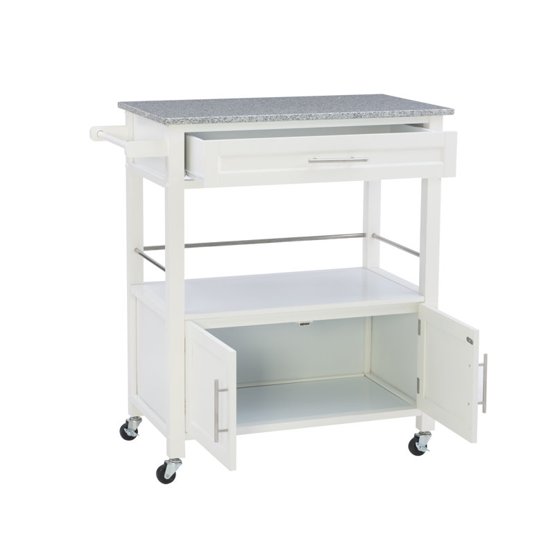 Chariot de cuisine avec comptoir en granite Aleshire, Blanc