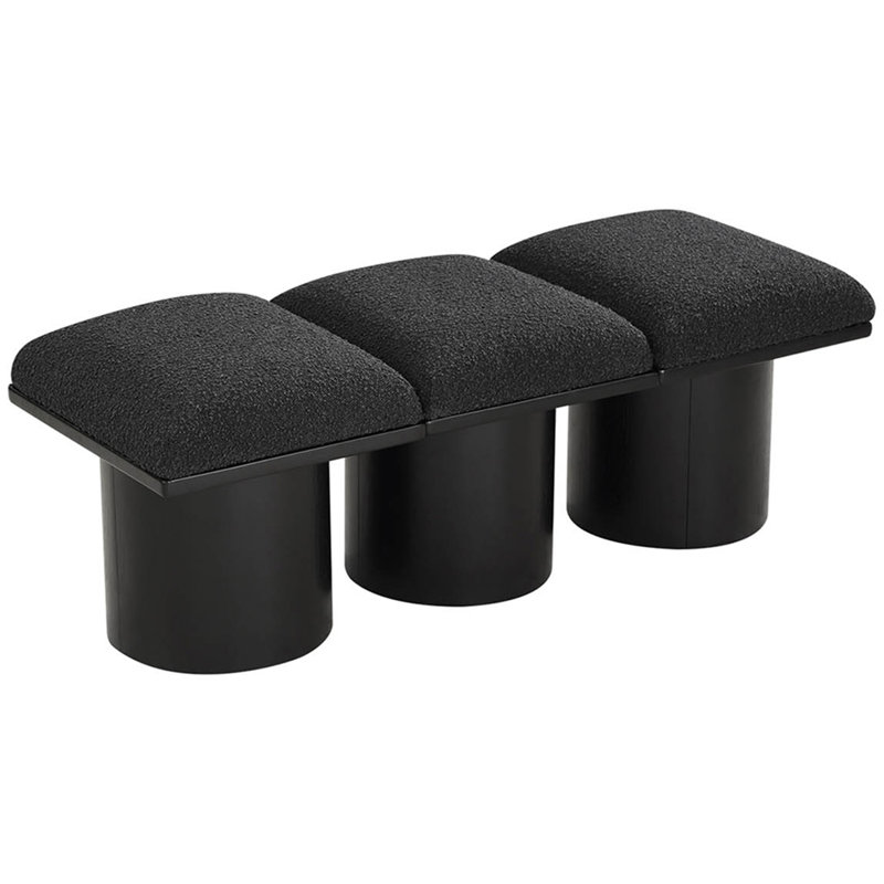 Banc rembourré Husnan, H 17,5 po x l 54 po x P 15,5 po, Noir, Tissu bouclé noir