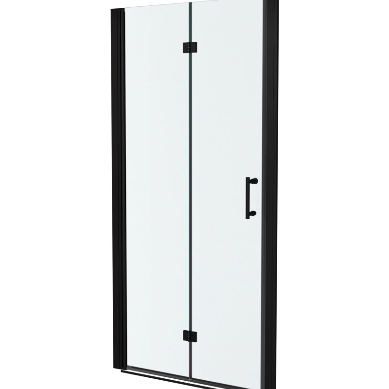 Porte de douche en verre trempé bi, l 32 po x H 72 po, noir mat, charnières sécuritaires et imperméables