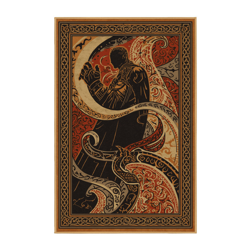 Tapis oriental doux et moelleux de style oriental brun Oreland Tyr - reliure brun clair, 8 x 12