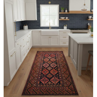 4'8X9'7 Hand Knotted Tribal Geometric Runner Rug