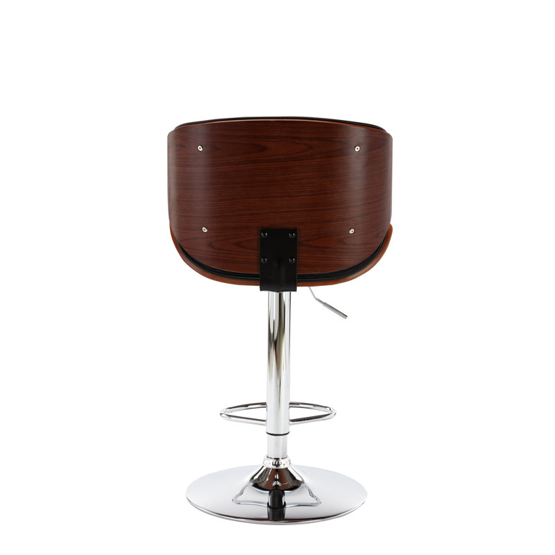 Maximo Swivel Adjustable Height Faux Leather Mid-Century Bar Stool, Black