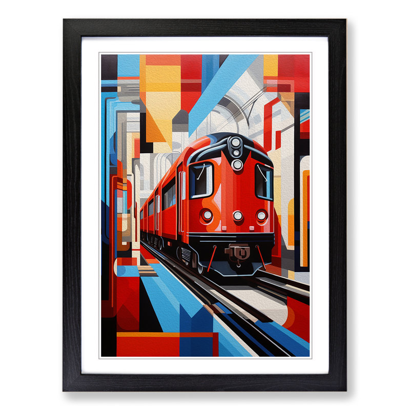 Train Constructivism 1 Piece Single Picture Frame Wall Art, 46cm H x 34cm W, Black Framed