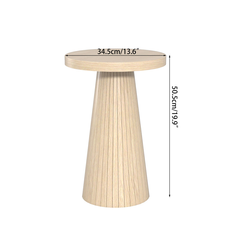 13.6'' Round End Table,side Table With Fluted Pedestal Base, Wood