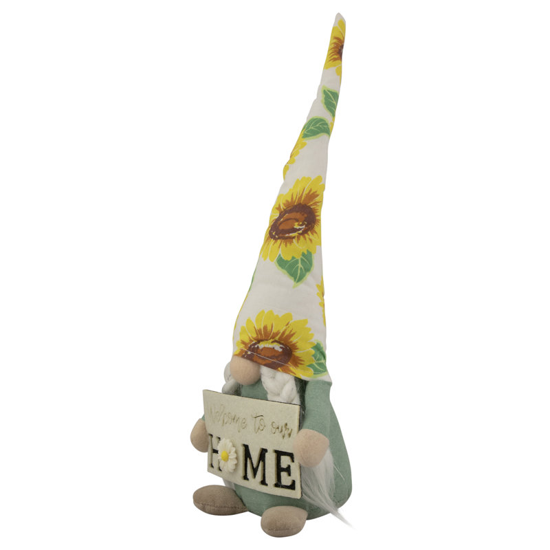 15.5" Spring Gnome Figurine with Sunflower Hat and Welcome Sign