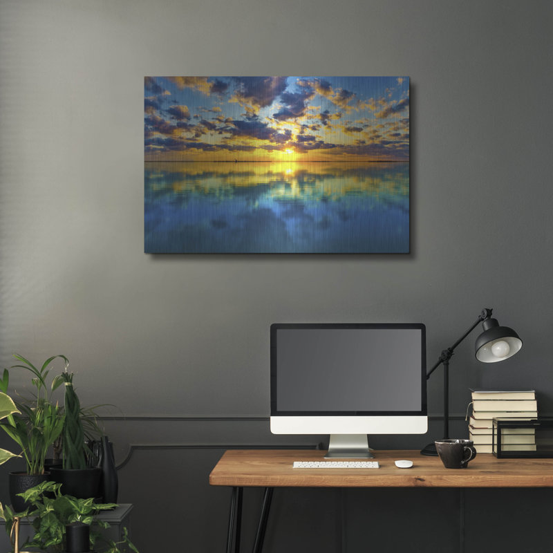 «Sunset Lake Reflection Blue Yellow Skyscape» par Ezra Tanner, H 16 po x l 24 po
