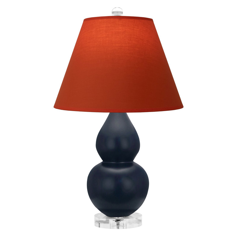 Matte Small Double Gourd Accent Lamp - Matte Ash, Lucite - Ink Black with Rose Red Lining Shade, Matte Navy