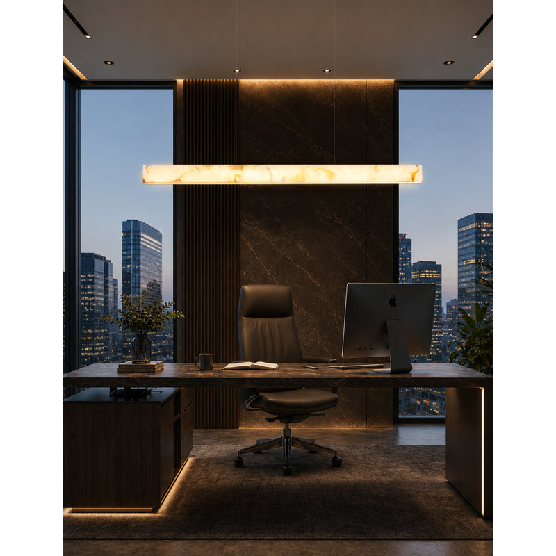 LumenAria - Luminaire suspendu linéaire DEL Medley - Faux abat-jour albâtre, L 48 po