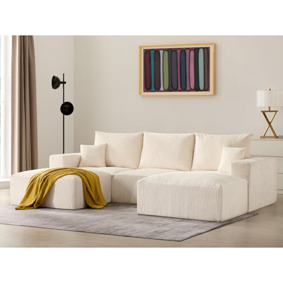 3-Piece 113" Compression Modern Cloud Sectional Couches For Living Room, Corduroy U Shaped Sofa Living Room Set