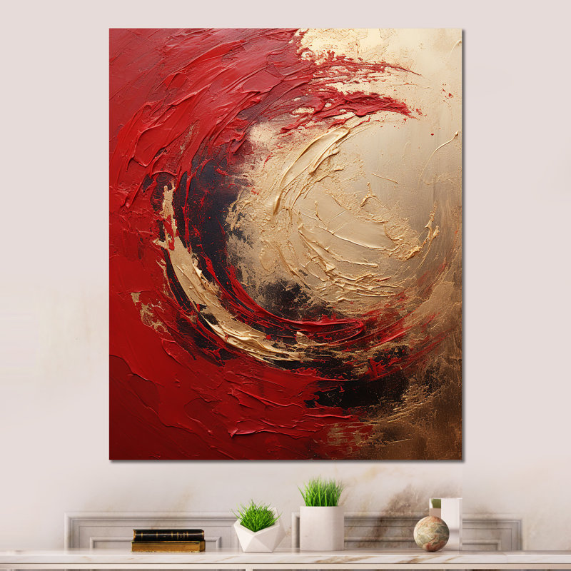 Décoration murale rouge en or rouge spirale I - Spirales abstraites, H 20 po x l 12 po
