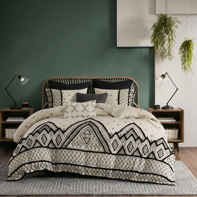 Housse de couette en mélange de lin grand lin avec détails texturés 3 pièces en coton multicolore