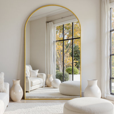 Miroir incliné 44 po x 76 po, miroir de plancher pleine longueur à cadre fin doré pour chambre à coucher