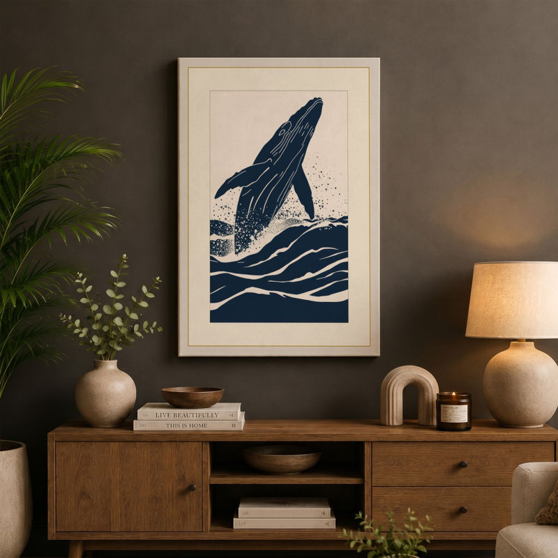 Whale Rising Coastal - Wrapped Canvas, 36x24 - 91.4 x 61.0 cm, Cream Border