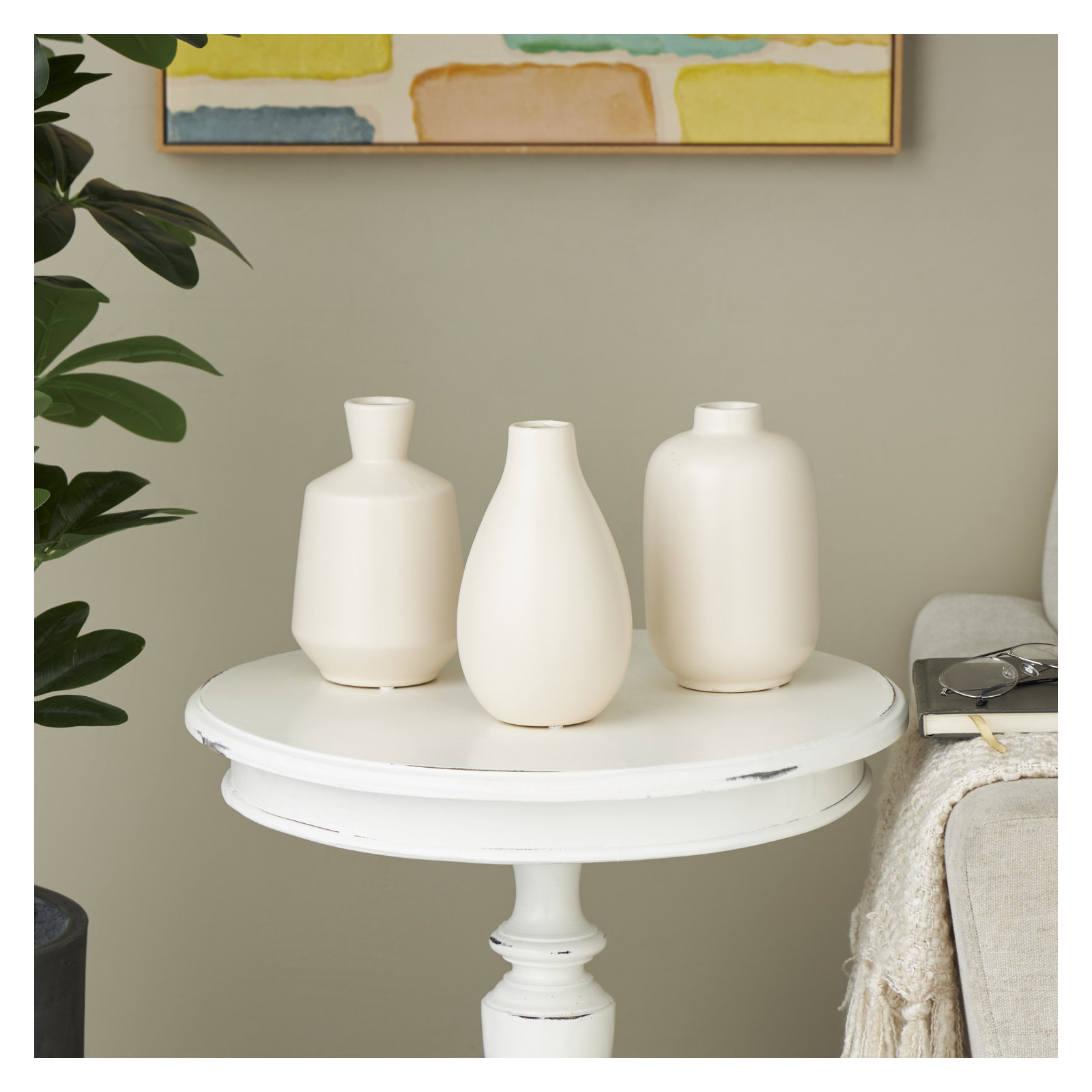 Mable 3 Piece Ceramic Table Vase Set, Cream