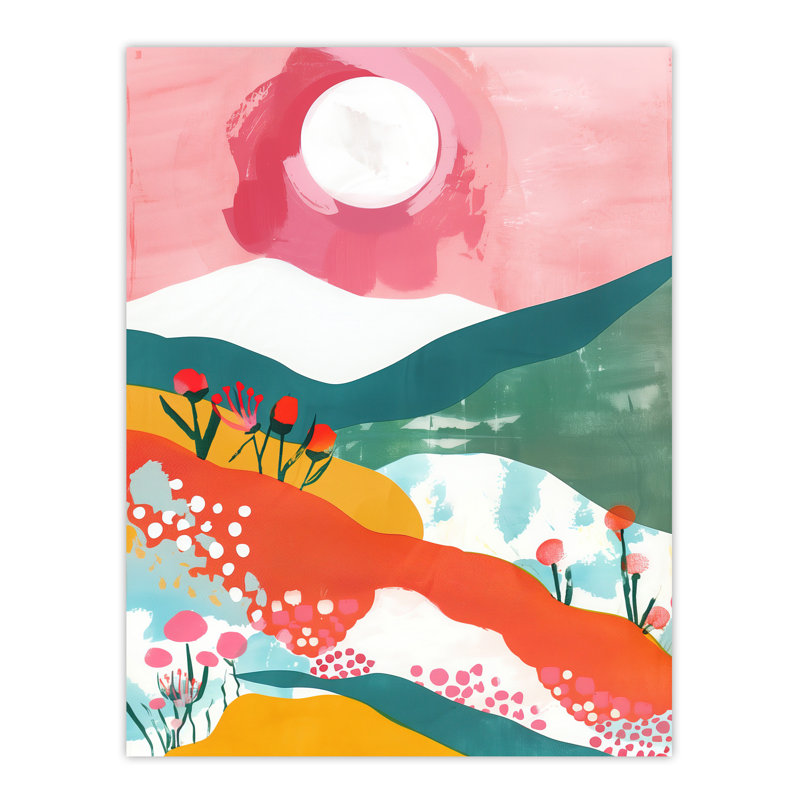 Floral Mountain Sunset Colourful Abstract Wall Art Print